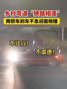 乡村弯道“狭路相逢”！ 两轿车刹车不急迎面相撞 #交通安全 #让行原则